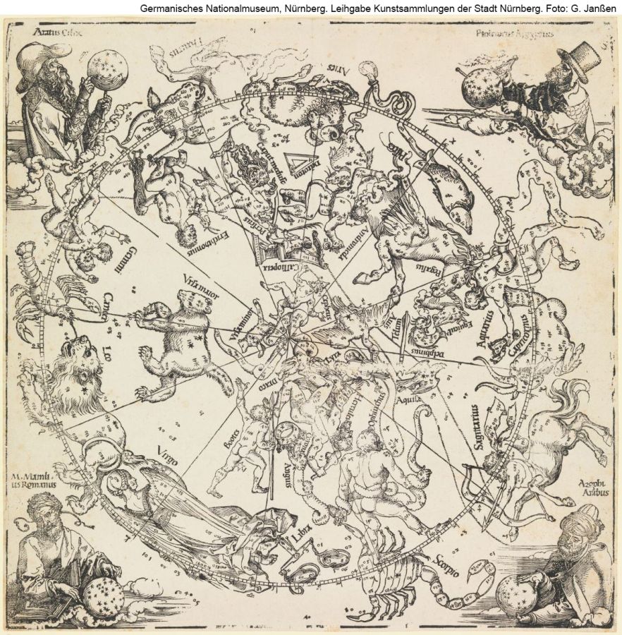 Die Zeichnug von Albrecht Dürer der Sternbilder des nördlichen Sternenhimmels
